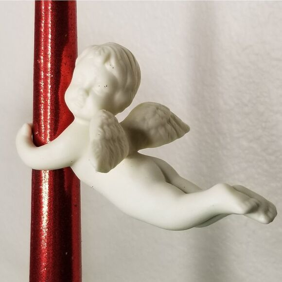 TREASURED Times 2 Piece Porcelain Bisque Angel Candle Climber Matte White Finish - Picture 3 of 6